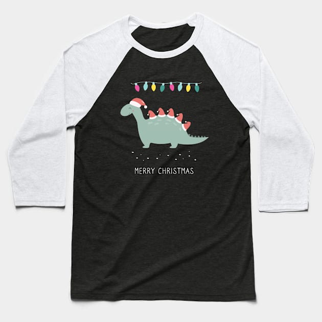 Dinosaur Merry Christmas Baseball T-Shirt by Museflash